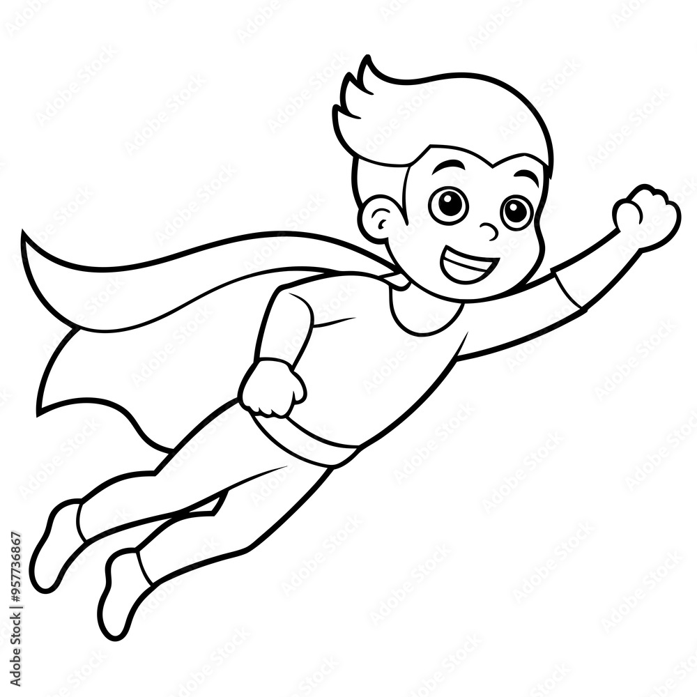 Fototapeta premium Superhero kid flying with a cape in the wind