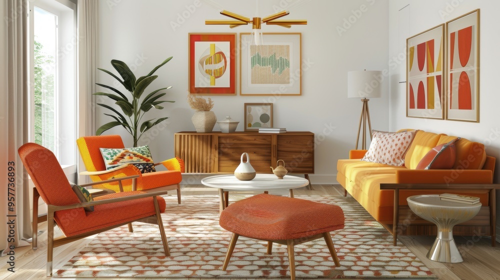 Stylish Mid-Century Modern Living Room. Timeless Elegance and Vibrant Design Stylish Mid-Century Modern Living Room. Timeless Elegance and Vibrant Design