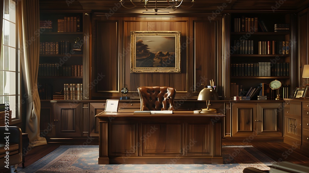 old fashioned wooden office design on top view. old fashioned wooden office design on top view.