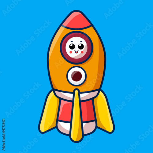 Cute Rocket icon Illustration. Science Spaceship