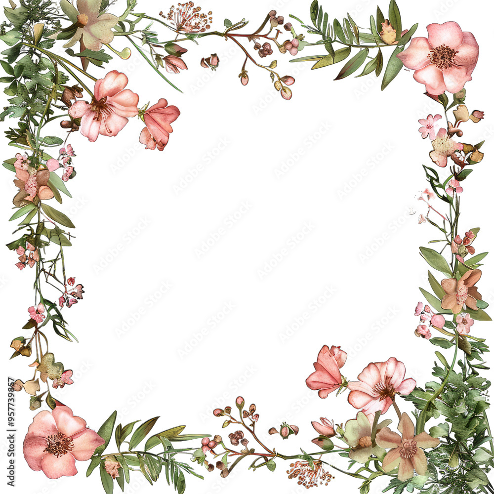 Fototapeta premium pink rose frame on transparent background png