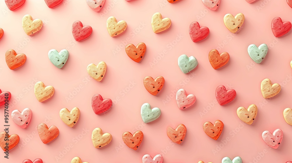 Colorful Heart-Shaped Objects on a Pink Background Colorful Heart-Shaped Objects on a Pink Background