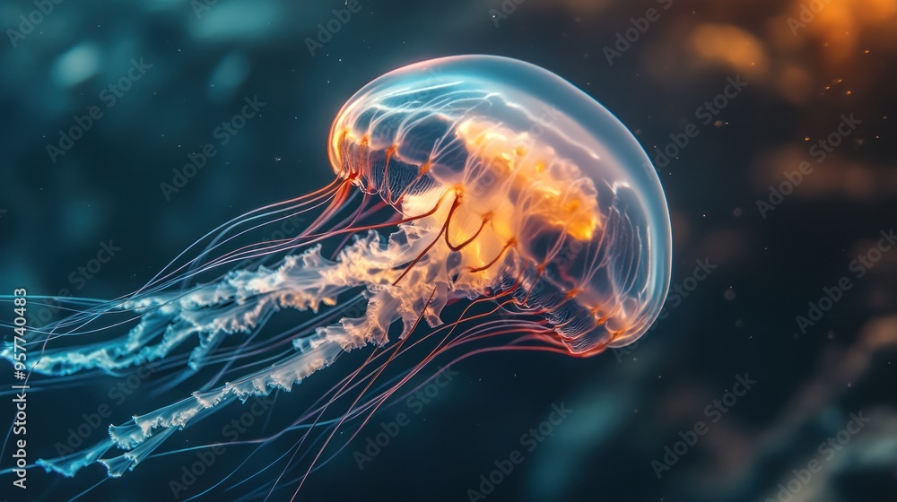 Fototapeta premium A Close Up View of a Bioluminescent Jellyfish