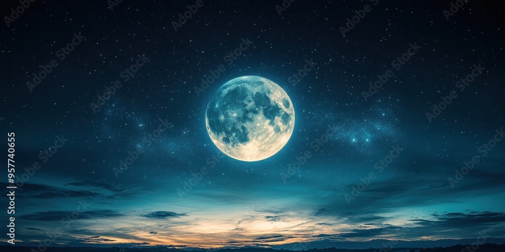 Full Moon Rising Over a Cloudy Night Sky Full Moon Rising Over a Cloudy Night Sky
