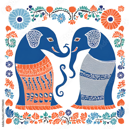 Artistic image of an ancient Thai elephant mixed with Indian art.