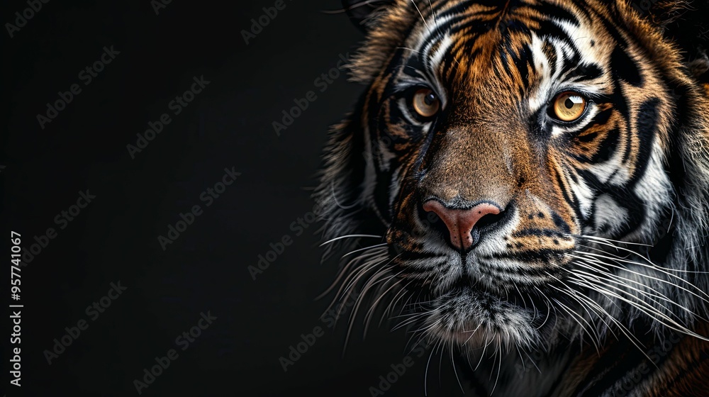 Close-up of a Tiger's Face with Focus on its Nose and Whiskers Close-up of a Tiger's Face with Focus on its Nose and Whiskers