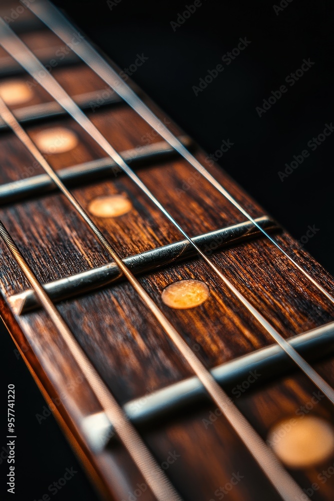 Closeup of Acoustic Guitar Strings and Fingerboard Closeup of Acoustic Guitar Strings and Fingerboard