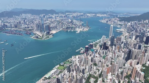 Victoria Harbor in Hong Kong West Kowloon Tsim Sha Tsui Hung Hom Central Admiralty Wan Chai Kennedy Town Pok Fu Lam Sai Ying Pun Financial Real Estate Commercial District photo