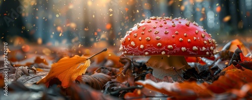 Vibrant lobster mushroom among fallen leaves, 4K hyperrealistic photo photo