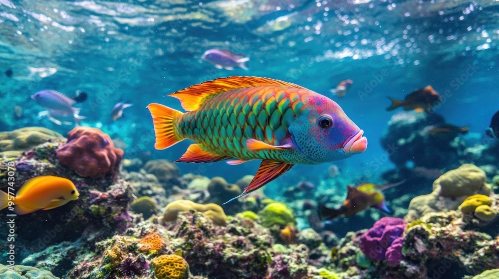 Colorful Parrotfish in a Tropical Reef Colorful Parrotfish in a Tropical Reef