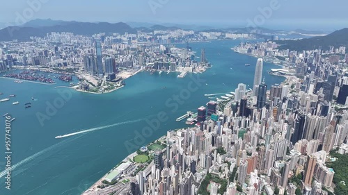 Victoria Harbor in Hong Kong West Kowloon Tsim Sha Tsui Hung Hom Central Admiralty Wan Chai Kennedy Town Pok Fu Lam Sai Ying Pun Financial Real Estate Commercial District photo