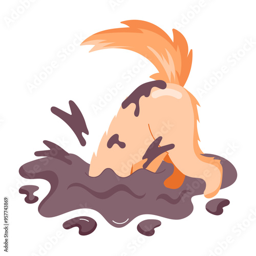 Dog digging sticker designed in flat style 