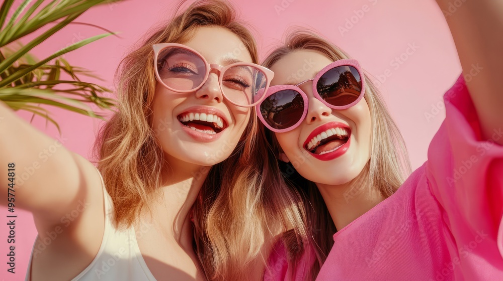 Photo of delighted pretty women taking selfie photo on cellphone Photo of delighted pretty women taking selfie photo on cellphone
