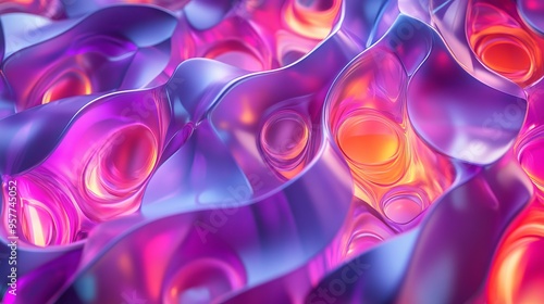 Vibrant Abstract Geometric Patterns with Glossy Plastic Texture and Glowing Effect in Ultra HD Resolution photo