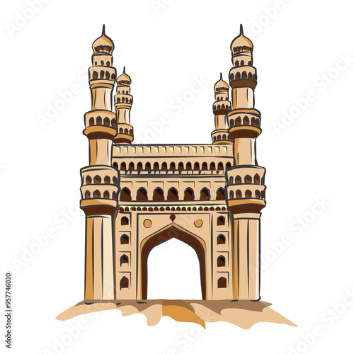 Illustration of Charminar Monument in Hyderabad, Telangana, India
