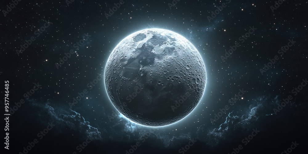 Fototapeta premium A Glowing Full Moon in a Starry Night Sky