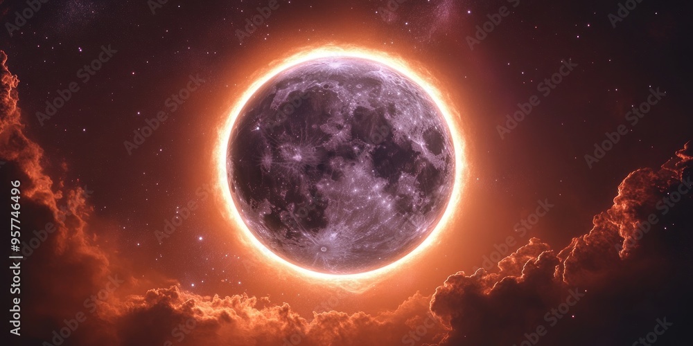 A Fiery Moon in a Starry Night Sky A Fiery Moon in a Starry Night Sky