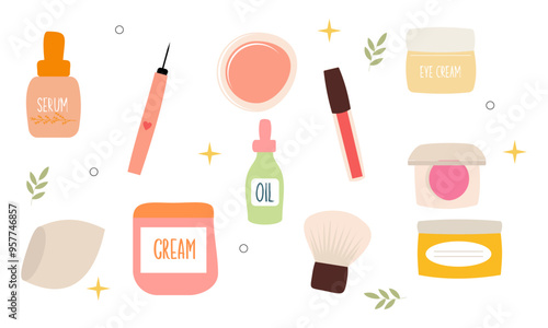 Beauty cosmetics doodle. Skin care natural organic products
