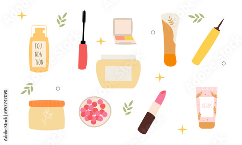 Beauty cosmetics doodle. Skin care natural organic products