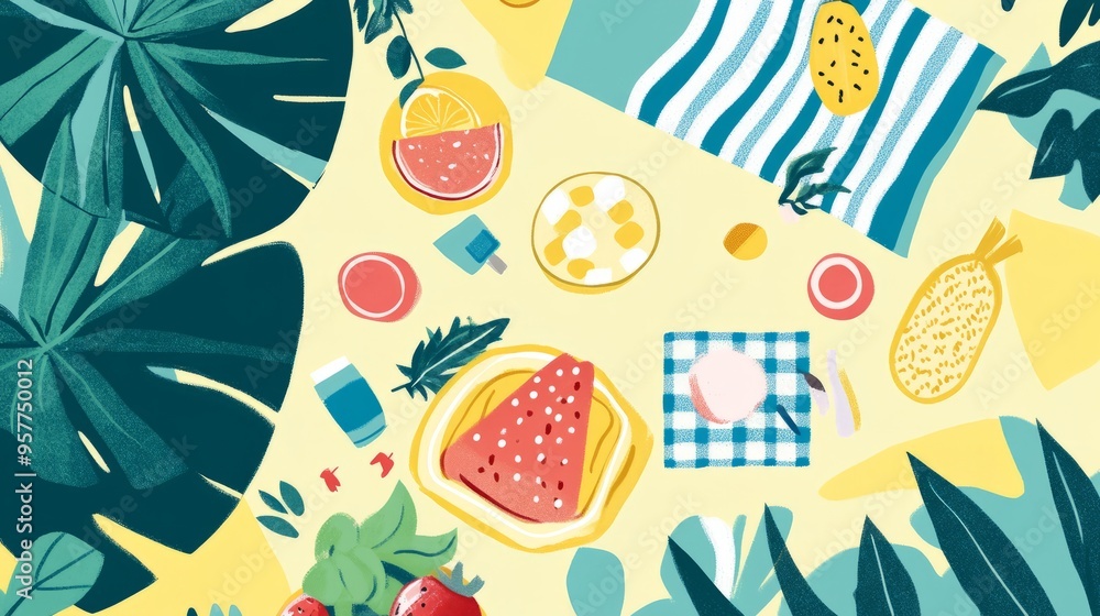 Picnic Large color block illustration Picnic Large color block illustration