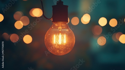 Illuminated Light Bulb with Soft Bokeh Effect for Dreamy High-Tech Concept