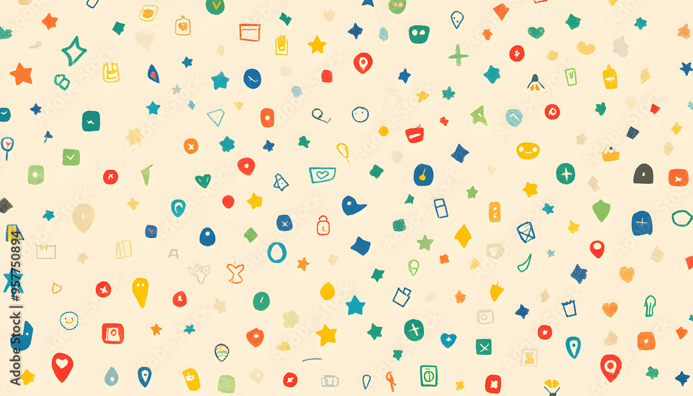 Repeating small icons, like stars, dots, or simple symbols, evenly spaced on a neutral background for a subtle pattern.
