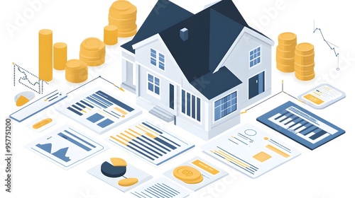 Detailed financial breakdown of estimated closing costs in a home loan refinance, visualized with charts and graphs, highlighting various expenses, taxes, and fees