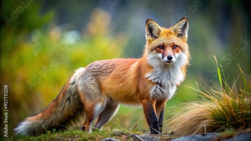 Red fox in natural habitat with fluffy fur coat and bushy tail, red fox, wildlife, animal, mammal, furry, coat, bushy tail