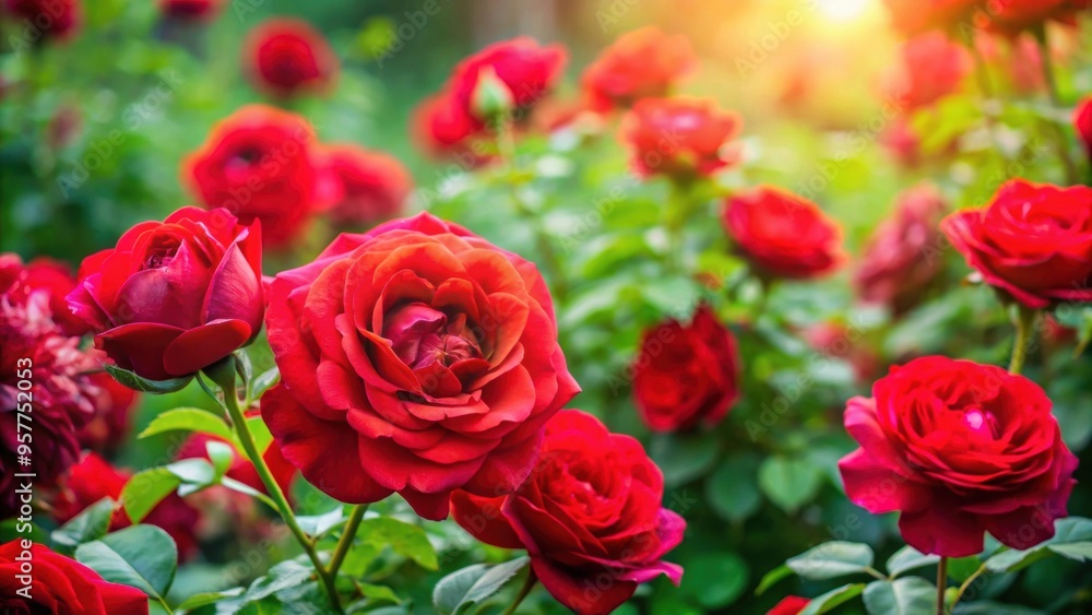 Vibrant red roses blooming in a lush garden , flowers, red, roses, garden, bloom, vibrant, nature, plants, petals Vibrant red roses blooming in a lush garden , flowers, red, roses, garden, bloom, vibrant, nature, plants, petals