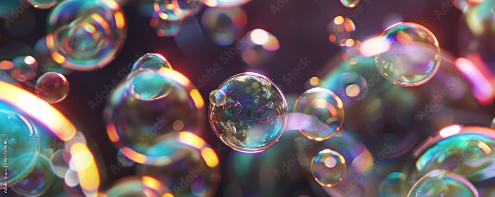 Transparent 3D bubbles with rainbow reflections, 4K hyperrealistic photo Transparent 3D bubbles with rainbow reflections, 4K hyperrealistic photo