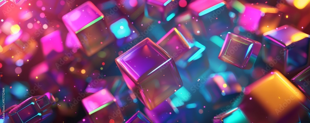 Pulsating 3D cubes with vibrant lighting, 4K hyperrealistic photo Pulsating 3D cubes with vibrant lighting, 4K hyperrealistic photo