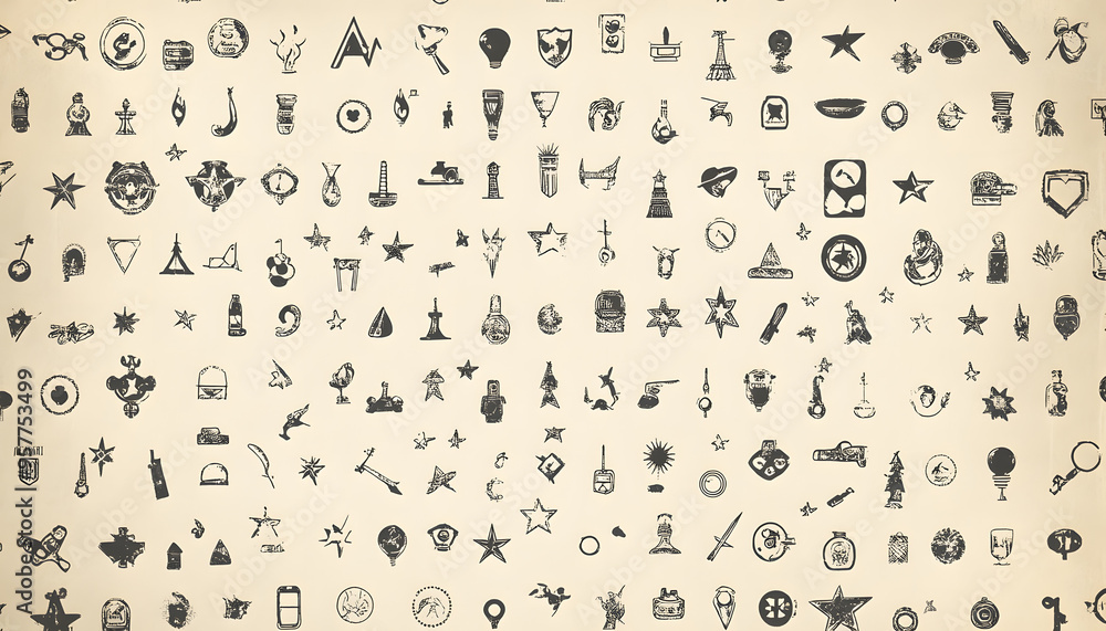 Fototapeta premium Repeating small icons, like stars, dots, or simple symbols, evenly spaced on a neutral background for a subtle pattern.