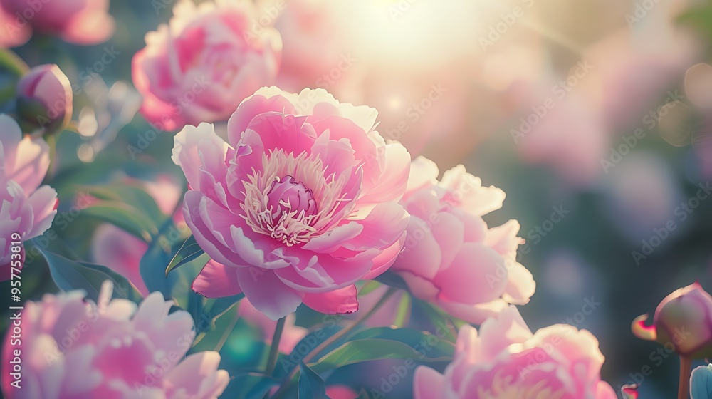 Obraz premium Light gentle pink background from peony petals.