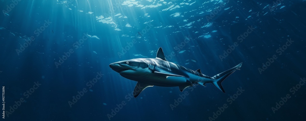 Majestic shark swimming gracefully in deep sea, 4K hyperrealistic photo Majestic shark swimming gracefully in deep sea, 4K hyperrealistic photo