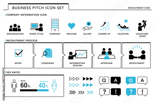 ビジネス　リクルート系　プレゼンテーション　ピッチ　アイコン ブルー