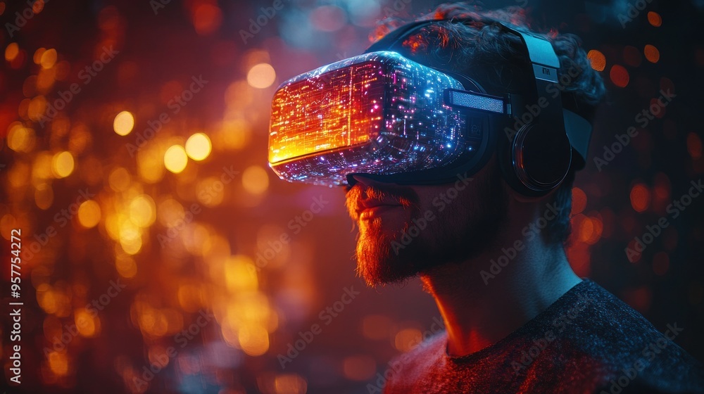 Man Experiencing Immersive Virtual Reality Man Experiencing Immersive Virtual Reality