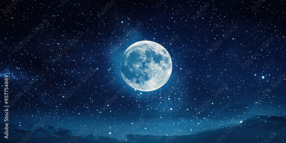 Fototapeta premium Full Moon in a Starry Night Sky with Clouds