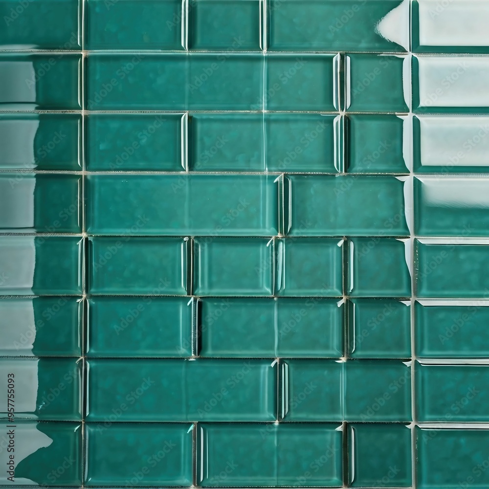 Glossy Teal Subway Tile Wall Close-Up Glossy Teal Subway Tile Wall Close-Up
