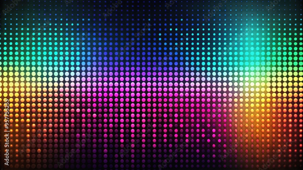 Fototapeta premium Abstract matrix of gradient halftone dots on dark background, rendering, matrix, abstract, gradient, halftone, dots