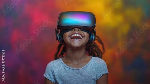 Young Girl Excitedly Experiencing Virtual Reality