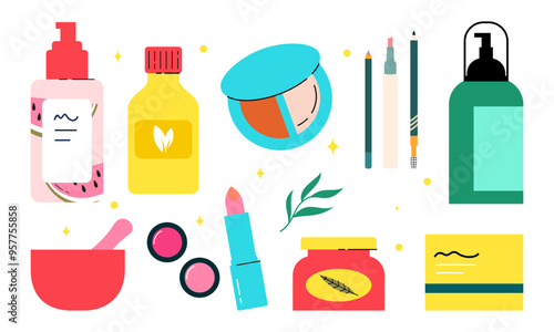 Beauty cosmetics doodle. Skin care natural organic products