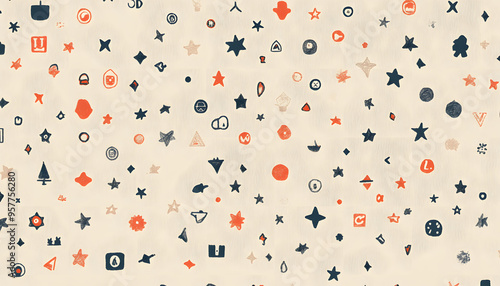 Repeating small icons, like stars, dots, or simple symbols, evenly spaced on a neutral background for a subtle pattern.