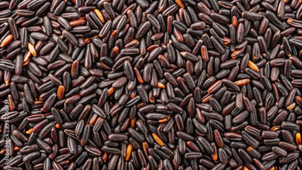 Close-up top view of uncooked raw black rice grains, black rice, wild rice, grain, uncooked, healthy, organic, natural Close-up top view of uncooked raw black rice grains, black rice, wild rice, grain, uncooked, healthy, organic, natural