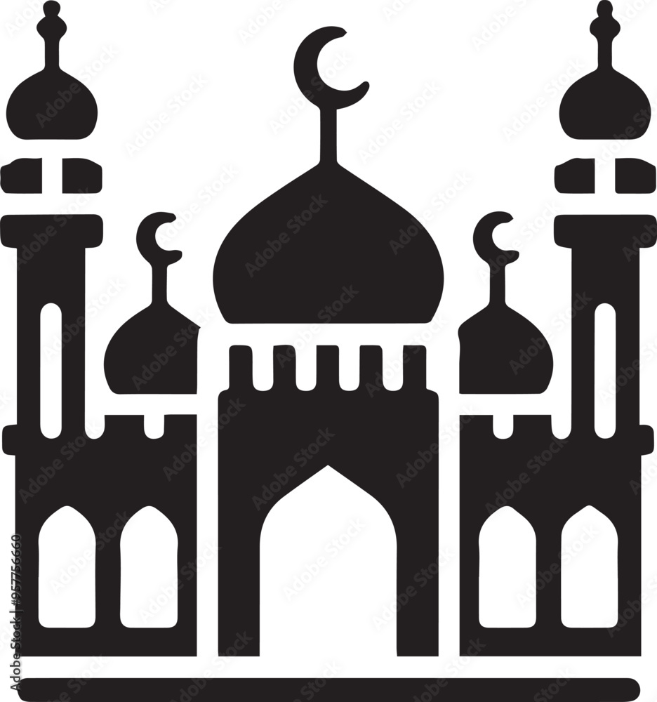 islamic mosque silhouette vector, black silhouette mosque vector ...