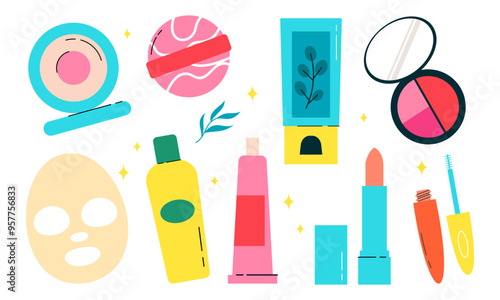 Beauty cosmetics doodle. Skin care natural organic products