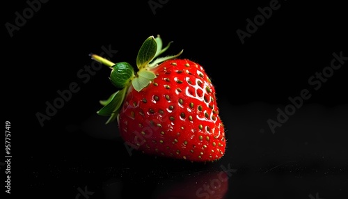 Strawberry, big, bright red, black background