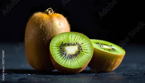 kiwi fruit on a black background