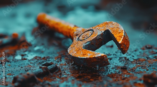 A rusted metal garden implement illustrating the effects of oxidation on commonplace items