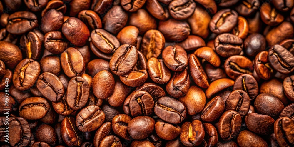 Fototapeta premium Coffee beans background with rich, earthy tones and textures, coffee, beans, background, texture, brown, aroma, caffeine