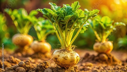 Close-up photo of a wild maca plant , maca, Peruvian, herb, root vegetable, Andes, superfood, organic, natural photo